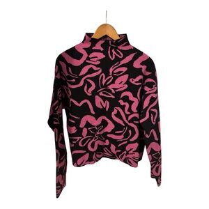 Christian Siriano Black Magenta  Mock Neck Abstract Floral Sweater Women’s L
